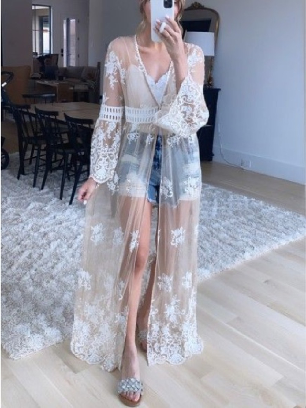 Forever21 floral embroidered sheer kimono duster cardigan - Picture 2 of 6